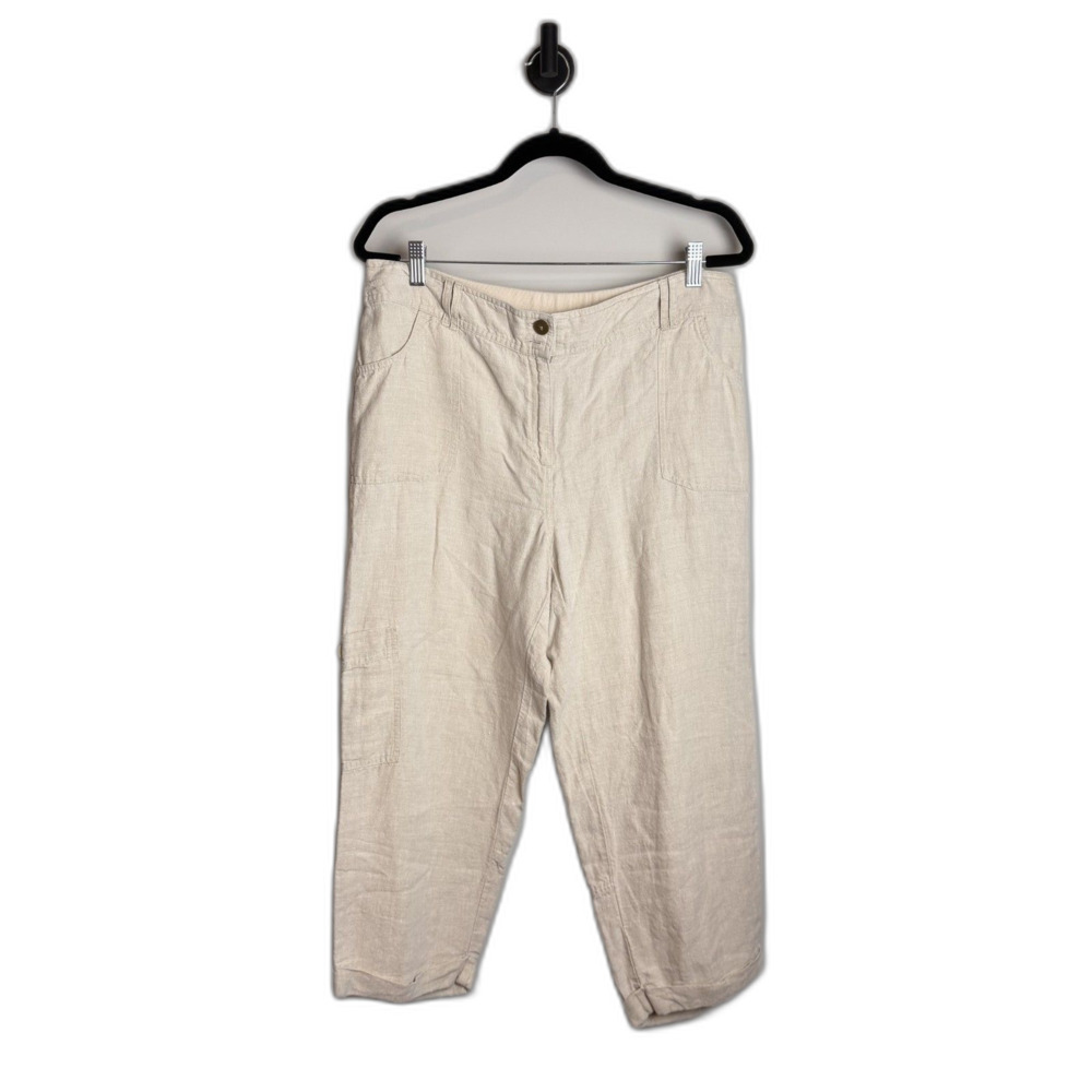 Chico’s Linen Crop Pants Size 2.5 (L) 100% Linen Cream Stretch Pull-On Capri